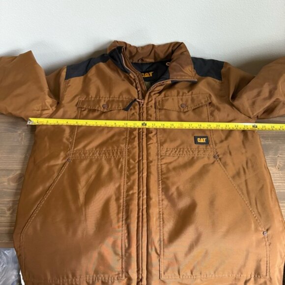 Caterpillar CAT Mens Large Tan Grey Water Resistant Jacket Workwear - Picture 3 of 6